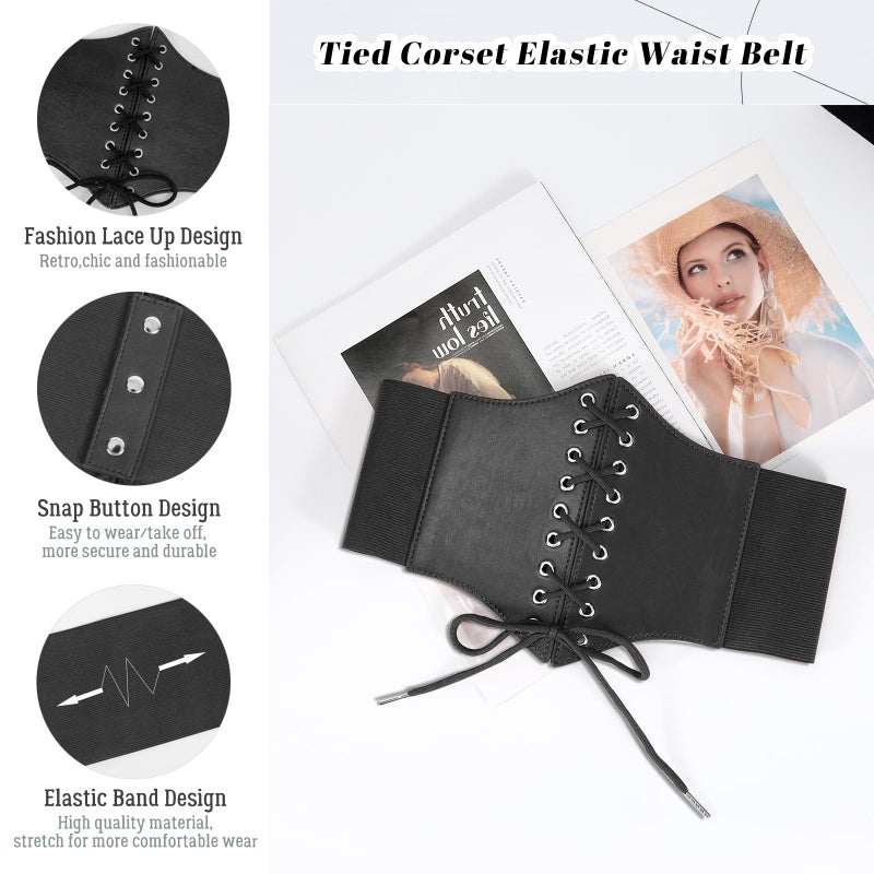 JASGOOD Womenâ€™s Elastic Costume Waist Belt Lace-up Tied Waspie Halloween Corset Belts for Women - Image 3